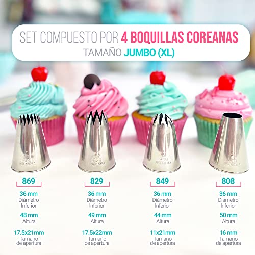 Miniatura 5 de Cukkicakes Set De 4 Boquillas De Repostería Profesionales Xl 849, 869, 829 Y 808 Para Manga Pastelera - Decoración Y Elaboración De Cupcakes, Tartas, Churros, Croquetas, Porras - Made In Korea
