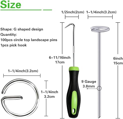 Miniatura 9 de Bakulyor 50 grapas circulares para paisaje, estaca de jardín de 6 pulgadas, estacas de tela galvanizada de calibre 9, pasadores de tierra