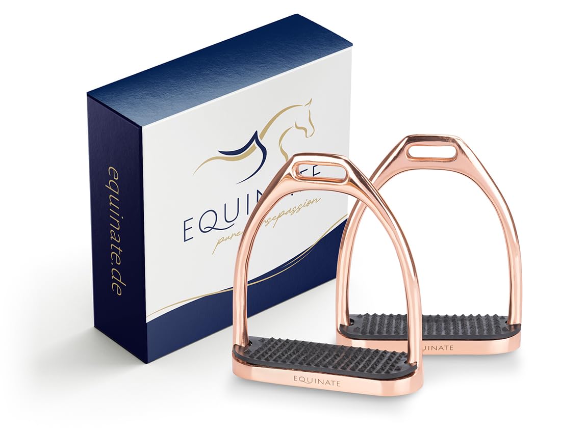 Equinate Steigbügel Luna 12cm Roségold Anti-Rutsch Trittfläche Gummi 2 Stück