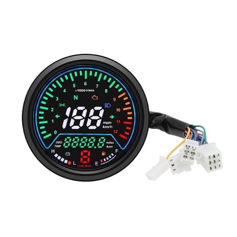 Compteur kilométrique et tachymètre moto 12V universel avec indicateur de vitesse 12000 RPM