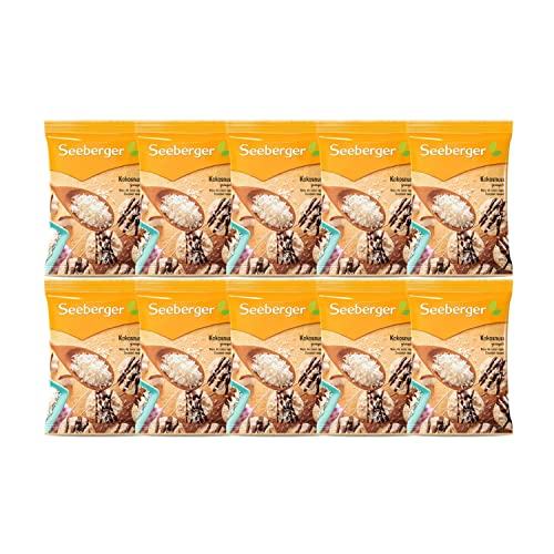 Foto von Seeberger Kokosnuss geraspelt 10er Pack, Saftige Kokosraspel in bester Qualität - aus sonnengereiften und naturbelassenen Kokosnüssen - fein - ungesüßt, vegan (10 x 200 g)
