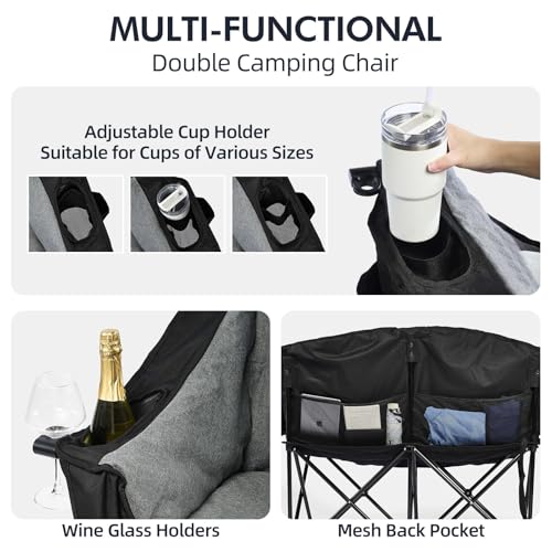 Image of Double Camping Chair Loveseat -2 Person Oversized Padded Outdoor Camp Couch