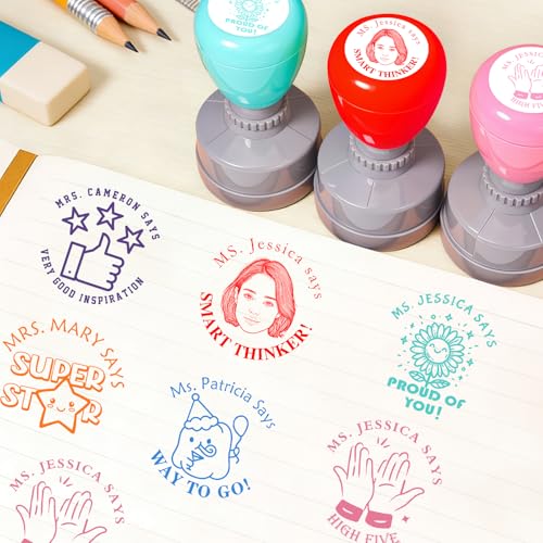 Bliver Personalized Teacher Stamp Custom Self Inking Stamp with Teachers Name Teacher Gifts for Grading Homework Classroom