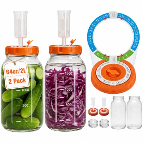 Hersolm 64oz/2L Fermentation Jars with Airlocks & Weights 2 Pack