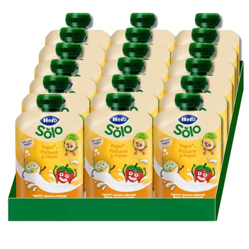 Hero Baby Mi Merienda Bolsitas de Yogurín con Plátano y Fresa - Para Bebés a Partir de los 12 Meses - Pack de 18 x 100 g