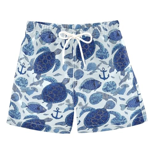 Marine Drawing Turtle Boys Swim Trunks Ship Anchor Summer Toddler Beach Board Shorts Kids Swimsuit Swimwear XS