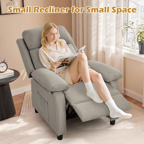 Image of Korser Recliner Chair, Living Room Chairs for Adults, Padded Deep Seat Reading Chair with Side Pockets, Small Recliners for Small Spaces, Lounge Chair for Living Room, Bedroom, and RV (Linen)