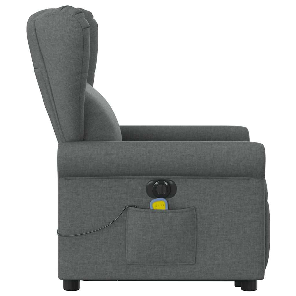 Sillón elevador eléctrico con masaje reclinable, color gris oscuro, de tela con 6 puntos, vibración y función de elevación, para un asiento cómodo y relajante