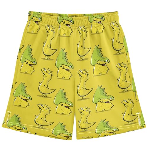 Boys Athletic Shorts with Pockets Yellow Monster Cute Running Basketball Shorts for Youth Elastic Waist Size 7-8
