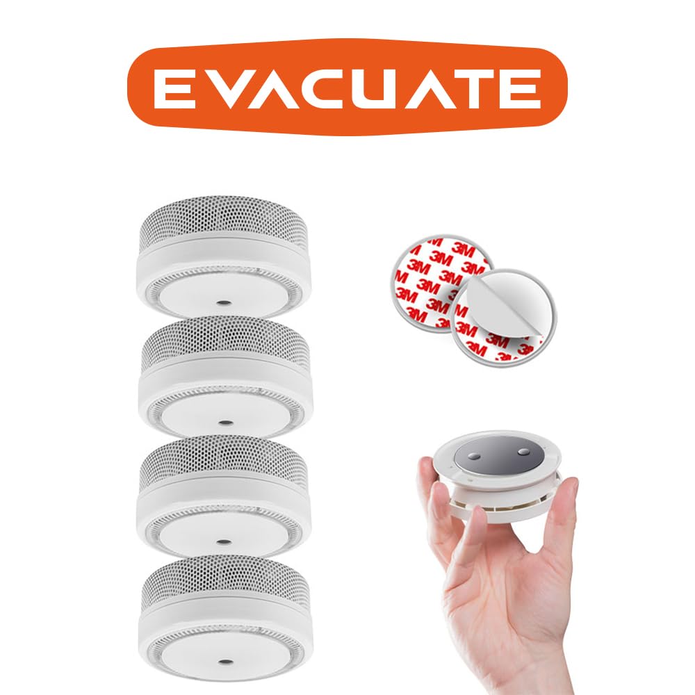 EVACUATE - Lot De 4 Mini Détecteurs De Fumée - Supports Aimantés