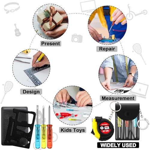 Image of 8 Pcs Mini Screwdriver Tape Keychain Set Multitool Pen Card Father's Gifts Bulk Mini Tool Set for Adult Men Dad (Yellow,Black)