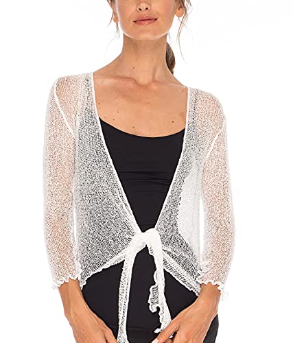 SHU-SHI - Damen Bolero-Cardigan zum Zubinden - transparent - leichtes...