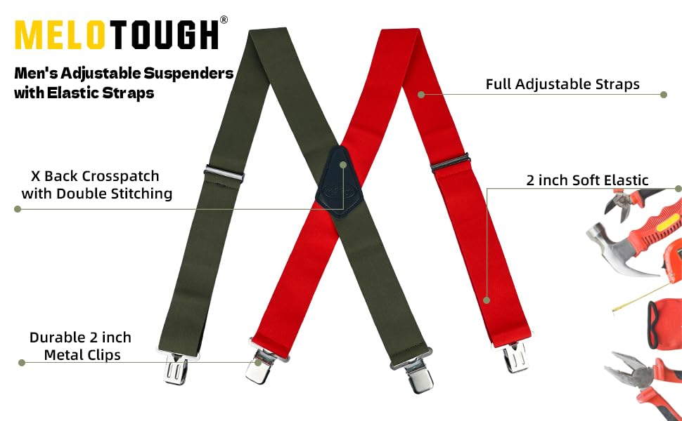 Image of MELOTOUGH Men's Suspenders w /Clip Heavy Duty suspenders for men Big and Tall Work suspenders for Jeans