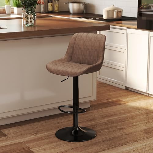 Image of Youhauchair Adjustable Faux Leather Bar Stools Set of 1, Light Brown | Swivel, Counter Height, Back & Footrest, Armless, PU, Modern, Kitchen Island Stool, Upholstered Dining Room Chair