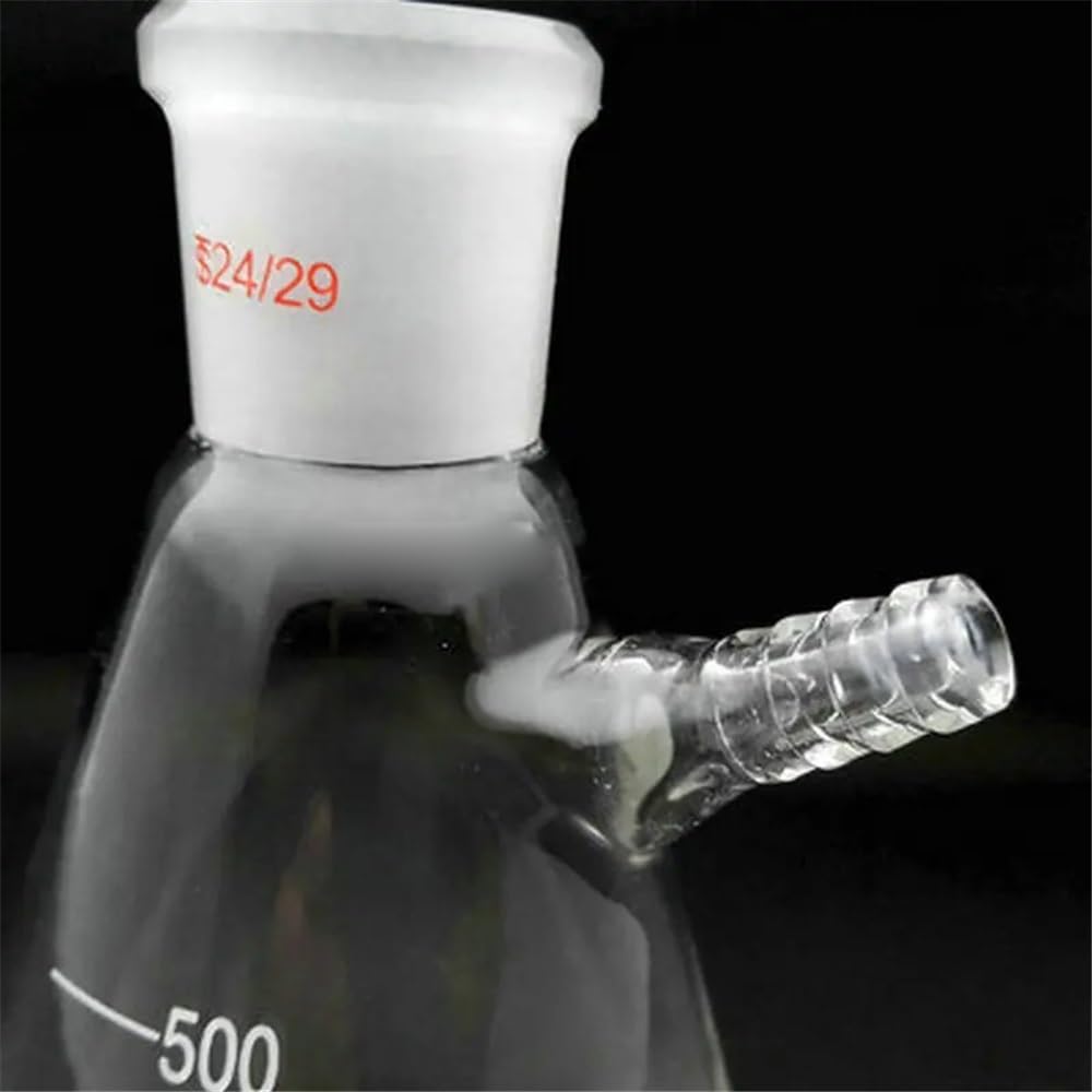 Cristalería de Laboratorio Matraz cónico de vidrio con succión, de boca esmerilada, de 250 ml a 2000 ml, 1 unidad.(2000ml caliber 24mm)