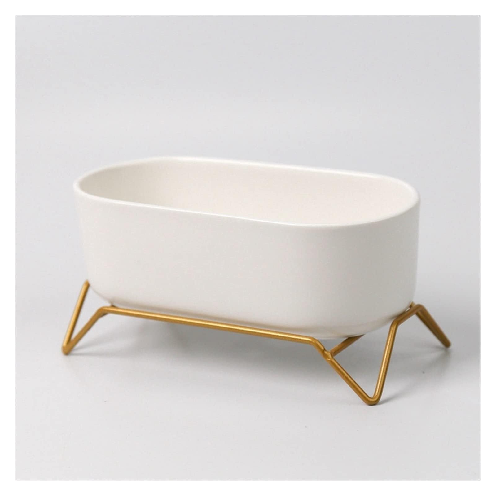 Biała ceramiczna doniczka ze złotym metalowym stojakiem owalna doniczka na sukulenty kaktus z otworem drenażowym 17 x 8,5 x 5,5 cm na biurko wystrój domu i małe rośliny domowe