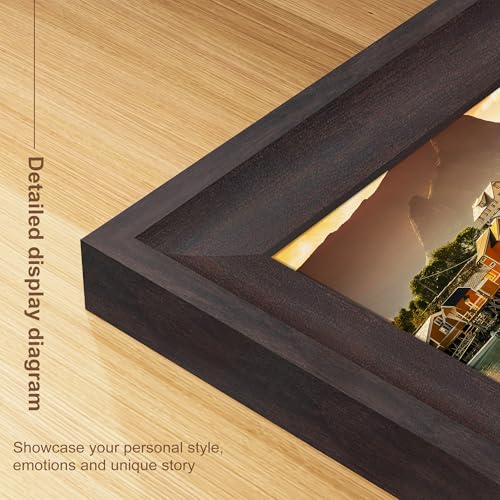Image of 24x36 Poster Frame Walnut Brown with Black Back Board, Curved Extra Wide Edges, Wooden Vintage Style Poster Frame 24x36 inches for Wall Decor.
