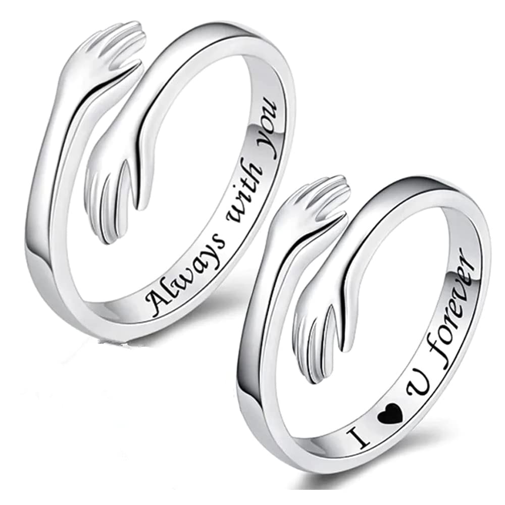 Vientiq Adjustable Silver-Plated Hug Hand Promise Ring Combo Set (B0C5WZPPRQ) Amazon Price History, Amazon Price Tracker
