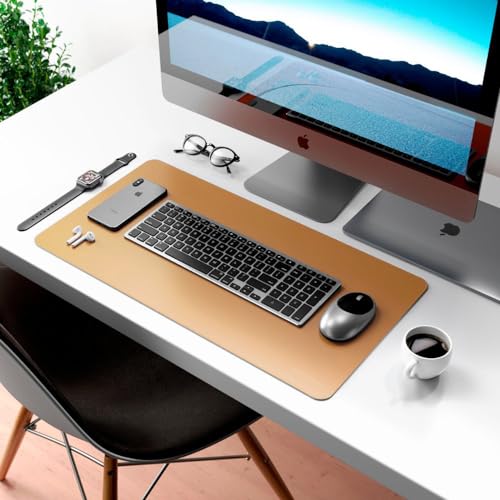 Image of Bellblock Large Extended Reversible Desk Mat /Mouse Pad /Gaming Pad for Office /Home| Vegan Leather | Anti-Skid, Slip-Resistant, Splash-Proof | Black & Tan | 60x30cm