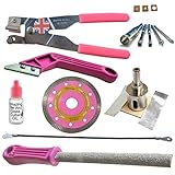 Ceramic Tile Cutters Kit - 4 Porcelain Drills, Hole Saw for Pipes, Blade for Notching, Grinder Saw for Cutting Sockets, File for Trimming Edges, Grout Rake for Cleaning