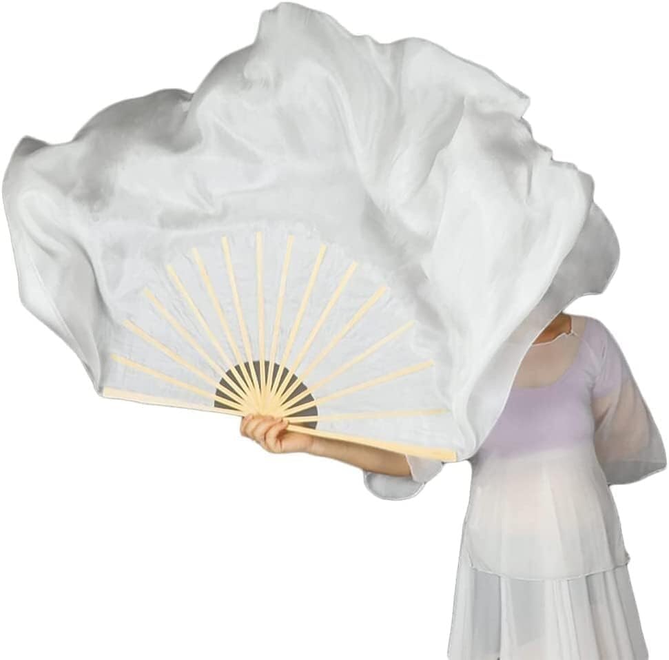 Silk Hand Fans,Dance Fan Performance Fan Gradually Changing Color Extended Classical Dance Belly Dance Festival Performance Props (Color : WhiteLeft) (Color : (Col(Whiteright)