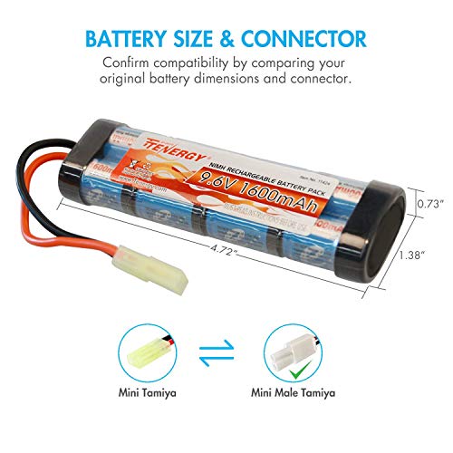 Tenergy 9.6V Airsoft Battery High Capacity 1600Mah Nimh Flat Battery Pack W/Mini Tamiya Connector For Airsoft Guns Mp5, Scar, M249, M240B, M60, G36, M14, Rpk, Pkm #TOP2