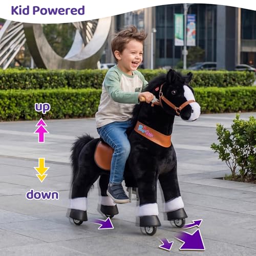 Image of PonyCycle Official Classic U Series Ride on Horse Toy Plush Walking Animal Black Horse Size 4 for Age 4-8 Ux426