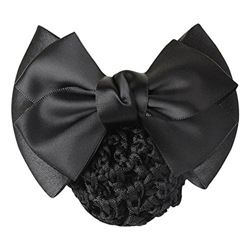 Mosichi Women Pro Bow Barrette Hair Clip Cover Bowknot Bun Snood Hairnet Hair Accessory (Black)