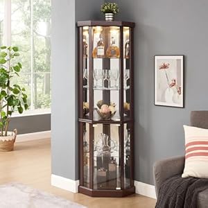Curiocornercabinetlightedglassdisplaycabinettemperedglassdoorandshelvecornerdisplaycabinetincluedbulbcuriocabinetrackforlivingroomdarkcherry165l165w70h Urban Country Home Decor Curio corner cabinet lighted glass display cabinet tempered glass door and shelve corner display cabinet inclued bulb curio cabinet rack for living room dark cherry 165l 165w 70h urban country home decor