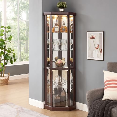 Curiocornercabinetlightedglassdisplaycabinettemperedglassdoorandshelvecornerdisplaycabinetincluedbulbcuriocabinetrackforlivingroomdarkcherry165l165w70h Urban Country Home Decor Curio corner cabinet lighted glass display cabinet tempered glass door and shelve corner display cabinet inclued bulb curio cabinet rack for living room dark cherry 165l 165w 70h urban country home decor