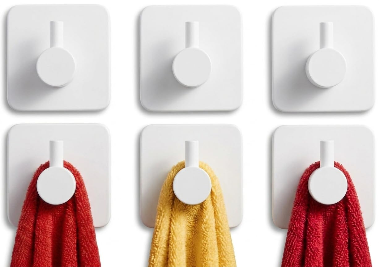 edihome, Ganchos Adhesivos para Pared, de Acero Inoxidable, Colgadores Resistentes sin Taladro, Diseño Cuadrado Moderno para Baño Cocina, Negro Blanco Gris (4, Plata) — view 12
