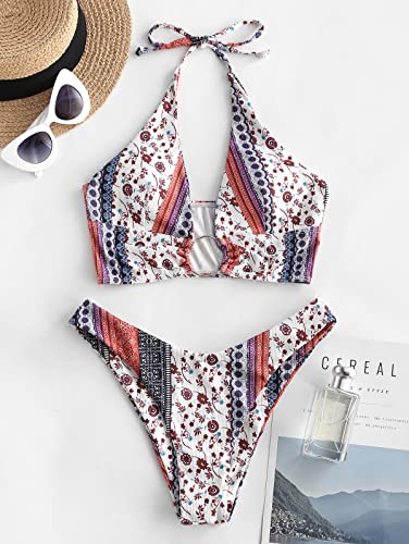 ZAFUL O Ring Halter Bikini Sets for Women High Cut Swimsuits Trendy 2 Piece Bathing Suits4