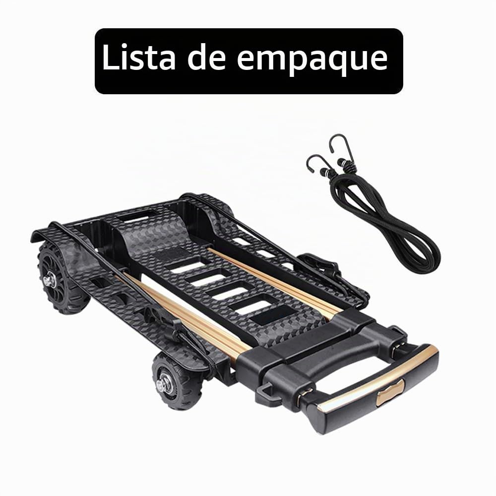 Carretilla Plegable, con Rueda de Tanque de Resistentes al Desgaste sin Ruido y Barra de Compacto Ligero Duradero de Aluminio Asa Retráctil，Carga Máxima 60 KG/132 LBS, Portátil sólo 3.9 LBS
