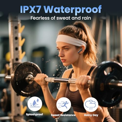 Image of Wireless Earbuds, Bluetooth Headphones with Deep Bass Stereo, 48H Playback Ear Buds with LED Power Display, Lightweight, IPX7, in-Ear Earphones with Mic for iPhone /Android /iPad, Black