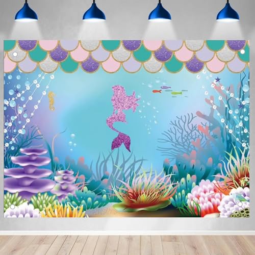 Fondo de cumpleaños Sirena 5x3ft color púrpura miniatura 1