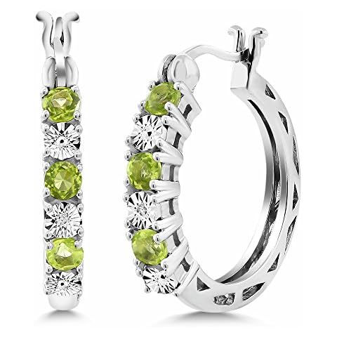 Gem Stone King Peridot and Diamond Hoop Earrings Cover