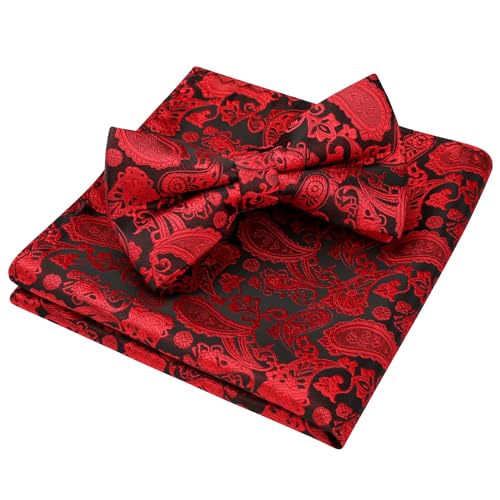 Image of HISDERN Bow Ties for Men Paisley Floral Pre-tied Bowtie Pocket Square Set Men's Formal Bow Ties Wedding Party