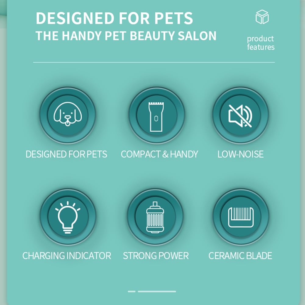 Peluquería de Mascotas Hospital Gatitos y Cachorros Silenciador Eléctrico Empuje Clippers Eléctrico Impermeable Afeitado Profesional Verde