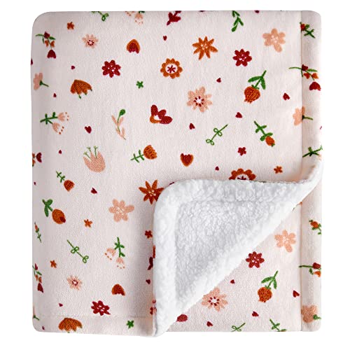 Image of DaysU Plush Flannel Sherpa Baby Blanket for Girls Boys, Portable Reversible Soft Micro Fleece Baby Crib Throw Blanket with Flower Print for Newborn and Nursery, Floral, 30"x40"