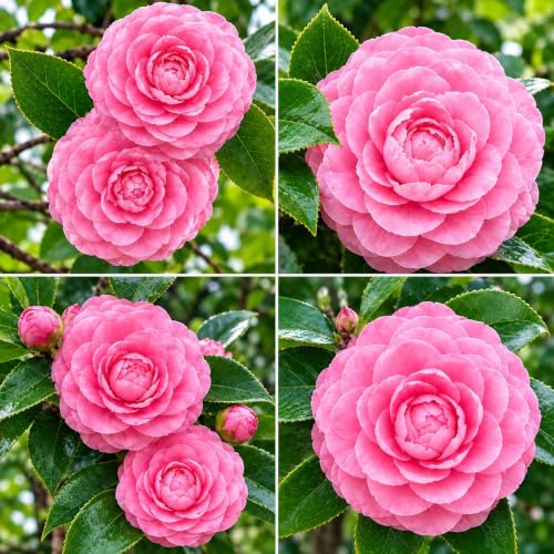 Japanese Camellia Japonica Hybrid Pink Double Flower Camellia Plant Pack of 2 | Live Flower for Home Garden, Balcony & Terrace | Beautiful Evergreen Ornamental Decorative Plant for Outdoor Gardening