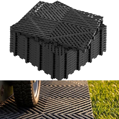 Tinideya 12 Pack Interlocking Ground Protection Grid, 15.8 x 15.8 in, Black