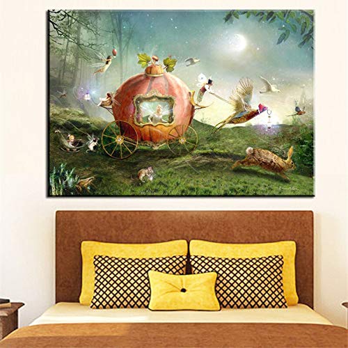 wZUN Dibujos Animados Ángel Flor Hada Pintura al óleo Abstracta Lienzo póster impresión de Pared habitación de niña decoración navideña 50x70cm