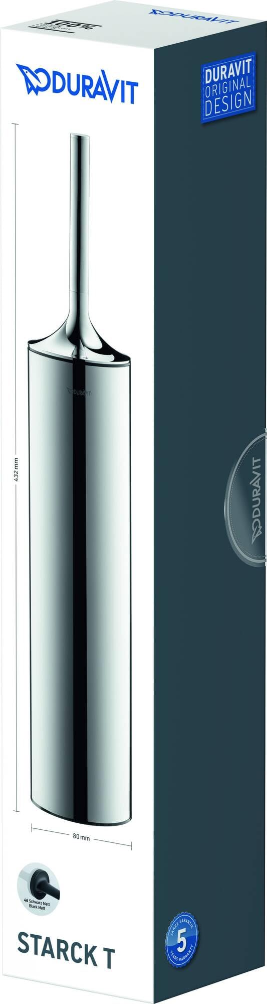 Duravit Bürstengarnitur Starck T, WC-Bürstenhalter bodenstehend, Toilettenbürste ohne Bohren, Klobürste, Schwarz Matt