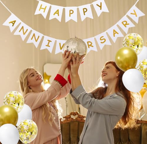 Image of Happy Anniversary Banner Valentines Day Wedding Party Decorations Love Party and Background Indoor Outdoor Decorations (Banner Balloon)