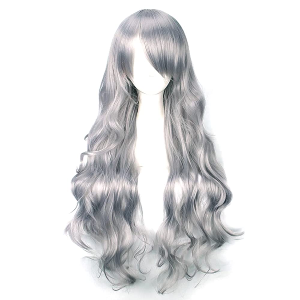 YEESHEDO 32" 80 cm Gray Long Wavy Curly Hair Cosplay Wigs with Bangs for Women Girls Heat Resistant Synthetic Wig for Party Costume Anime Halloween - Image 3
