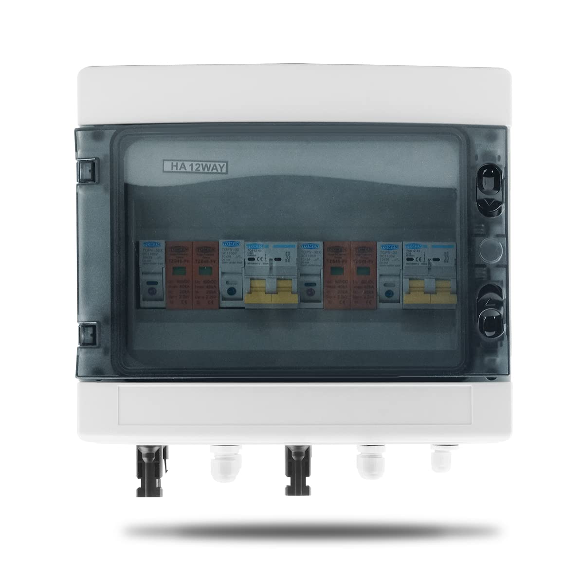 Interruttori Automatici Scatola PV 12 Vie CC 600V IP65, 2 in/2 out, Protezione fulmini e Completa Interruttori Automatici(32A DC MCB)