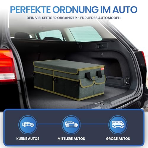 HELDENWERK Premium Kofferraum-Organizer mit Deckel stabil & rutschfest - Faltbare Auto Kofferraumtasche groß mit doppelten Böden - Kofferraumbox, Kofferraumorganizer Box