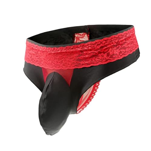 Bommi Fairy Culotte pour homme en dentelle basse taille stretch G-string bikini string sous-vêtements bulge poche respirant stretch string, rouge, taille unique Cover