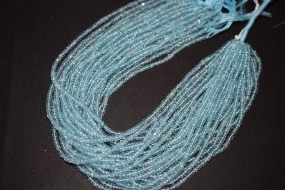 Perles aigue-marine naturelle rondelles facettées 3.5 mm sur fil de 13 pouces