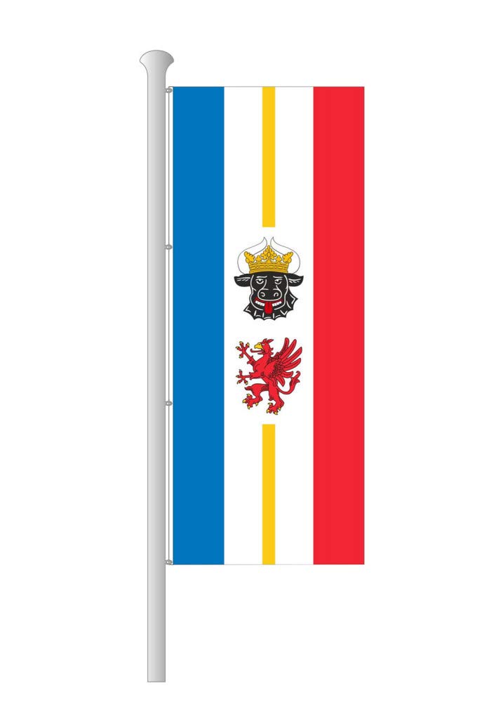 Deitert Bundesland-Flagge Mecklenburg-Vorpommern – 120x300 cm Mecklenburg-Vorpommern Fahne mit Wappen im Hochformat, Hissfahne aus reißfestem Polyester